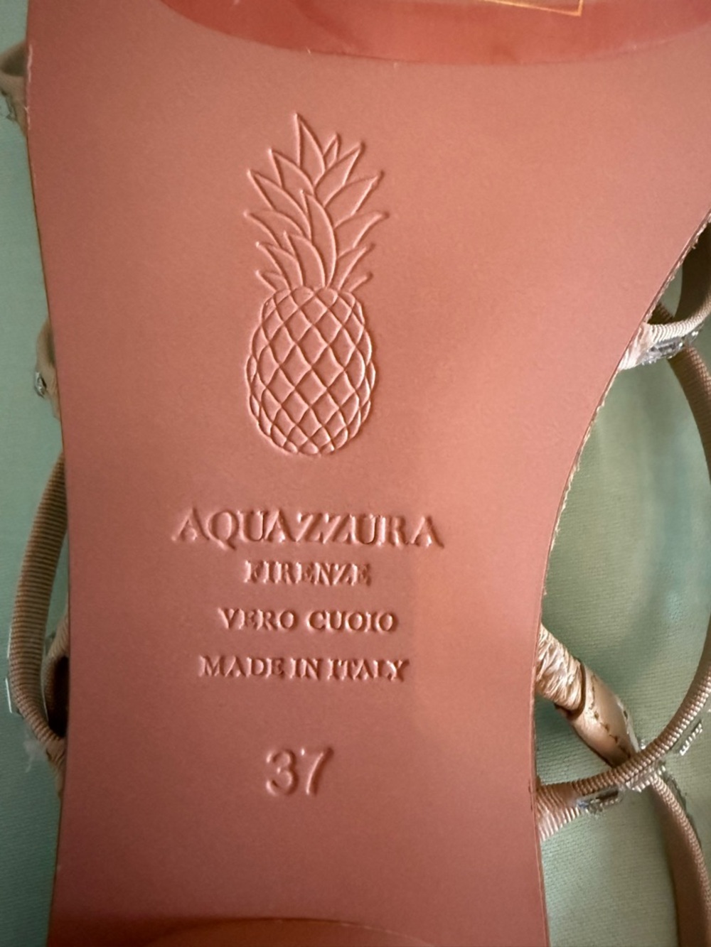 Aquazzura Tan Crystal-Strap Square Toe Flat Sandals - Picture 6 of 10